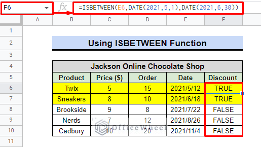 result driven from isbetween condition between two numbers